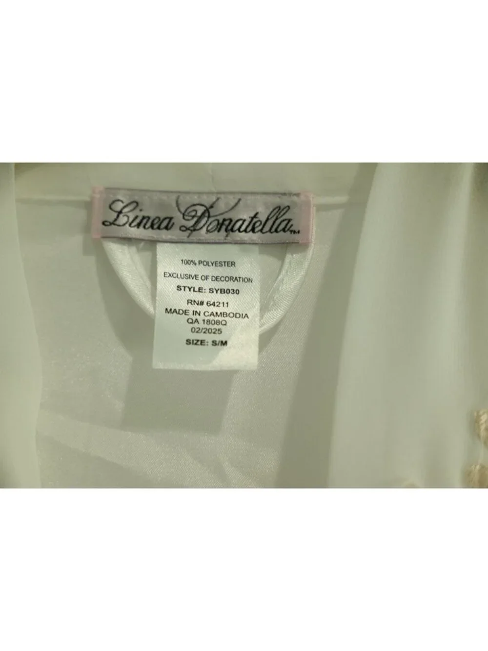 NWD Linea Donatella Satin Lace Trim Robe Sz S/M Ivory Long Sleeve Wrap Kimono